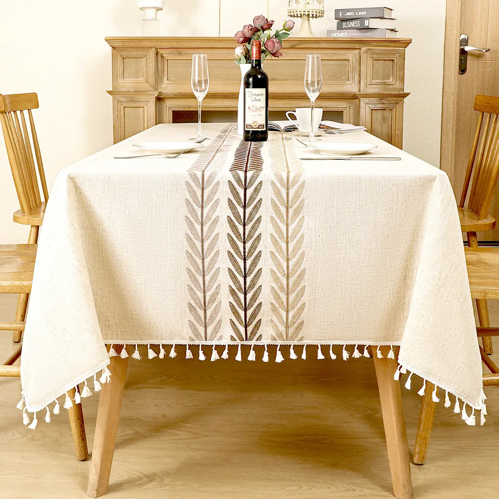 

6618-L Cotton Linen Tablecloth High-end Feel Waterproof Oil Resistant Fabric Warm Simple Dining Table Cloth