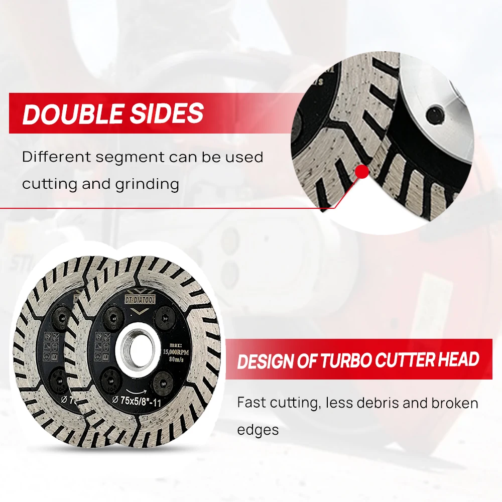 DT-DIATOOL 2pcs Dia 75/115/125mm Diamond Cutting Disc Grinding Saw Blades for Grind Wheel Granite Marble Concrete Cup Wheel