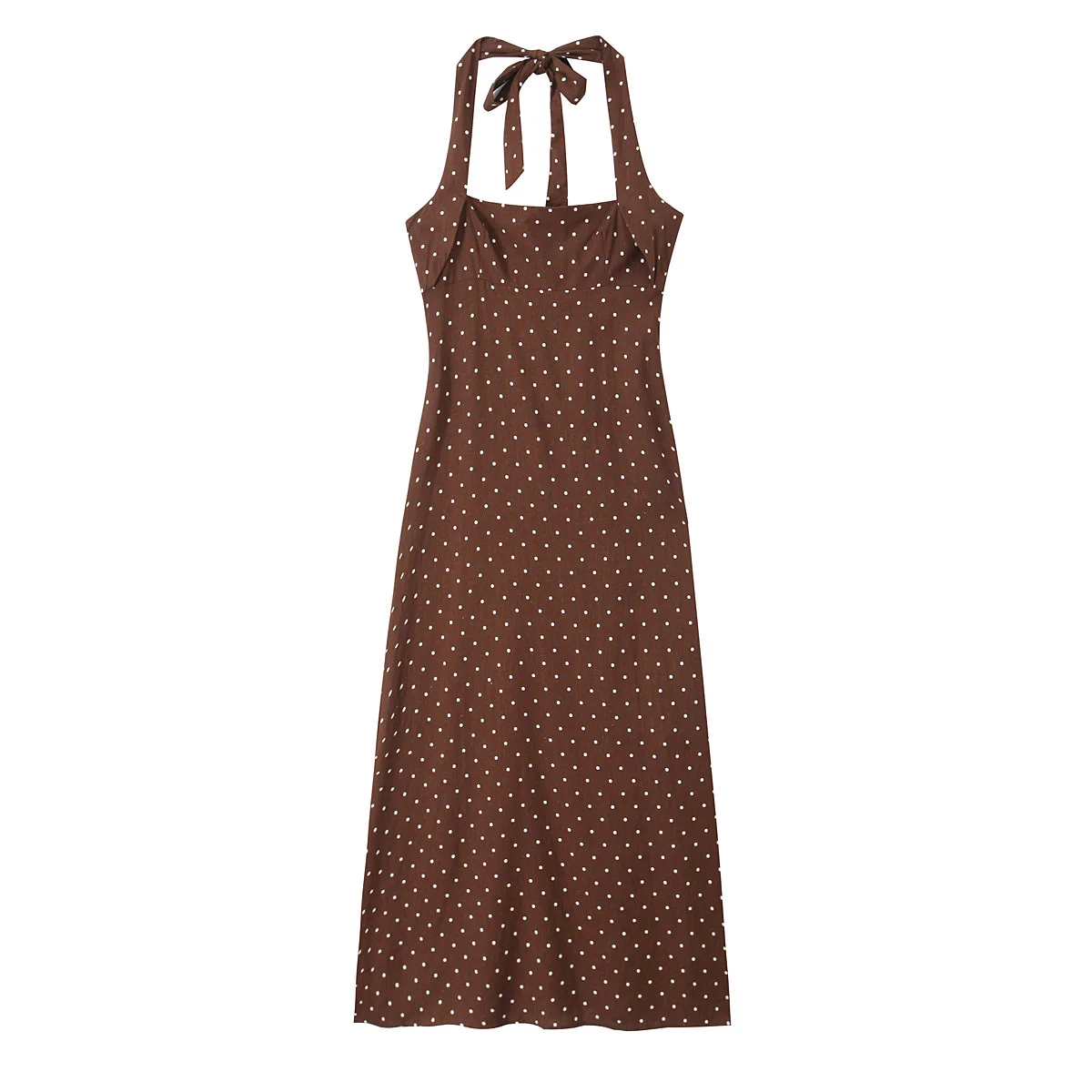 TRAFZA Female Beach Style Long Dress Brown Sleeveless Backless Bow Lace-Up Decorate Zipper Summer Dresses Woman Trendy TRAF