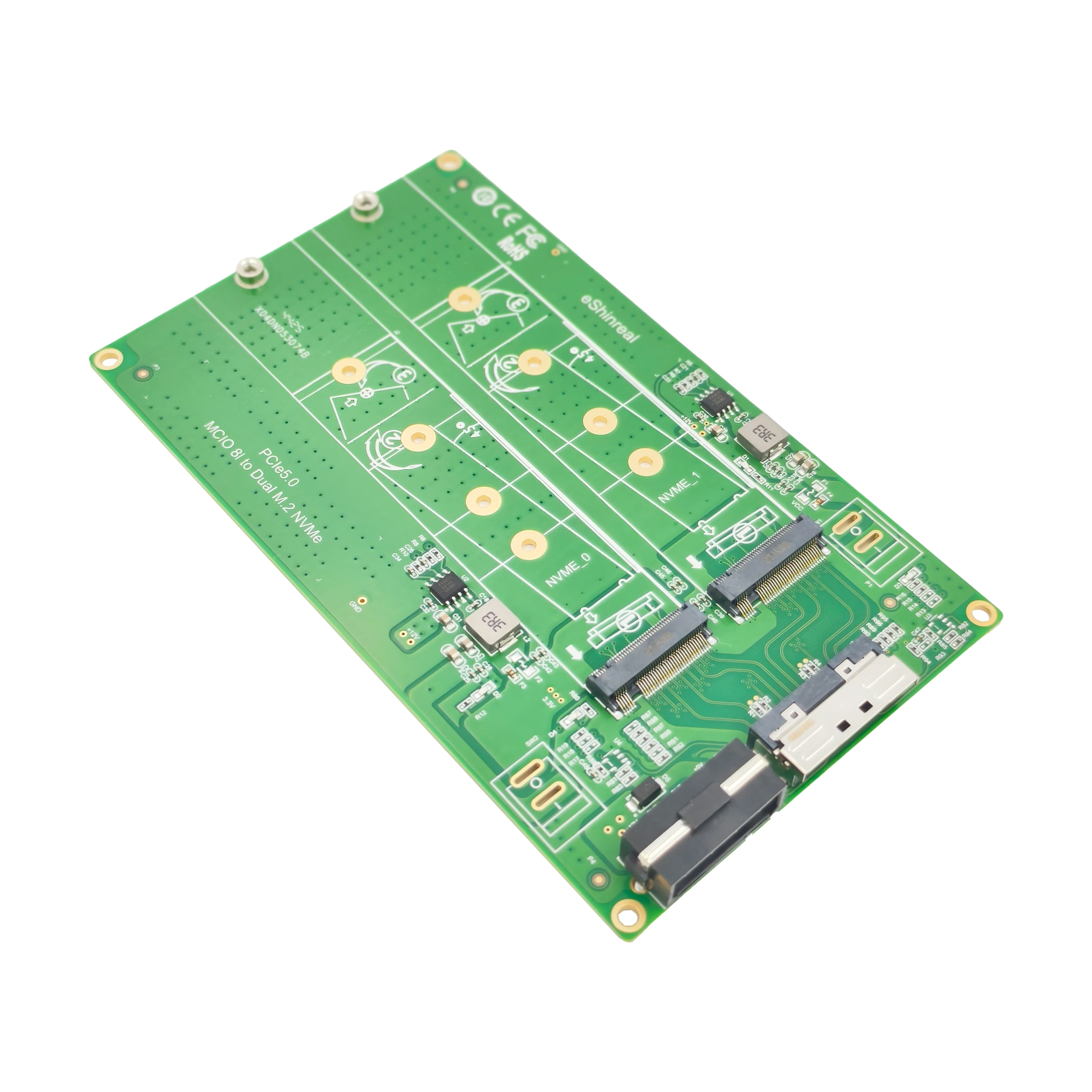 Adaptor Shinreal MCIO x8 ke 2 M.2 Gen5 NVMe SSD PCIe5.0