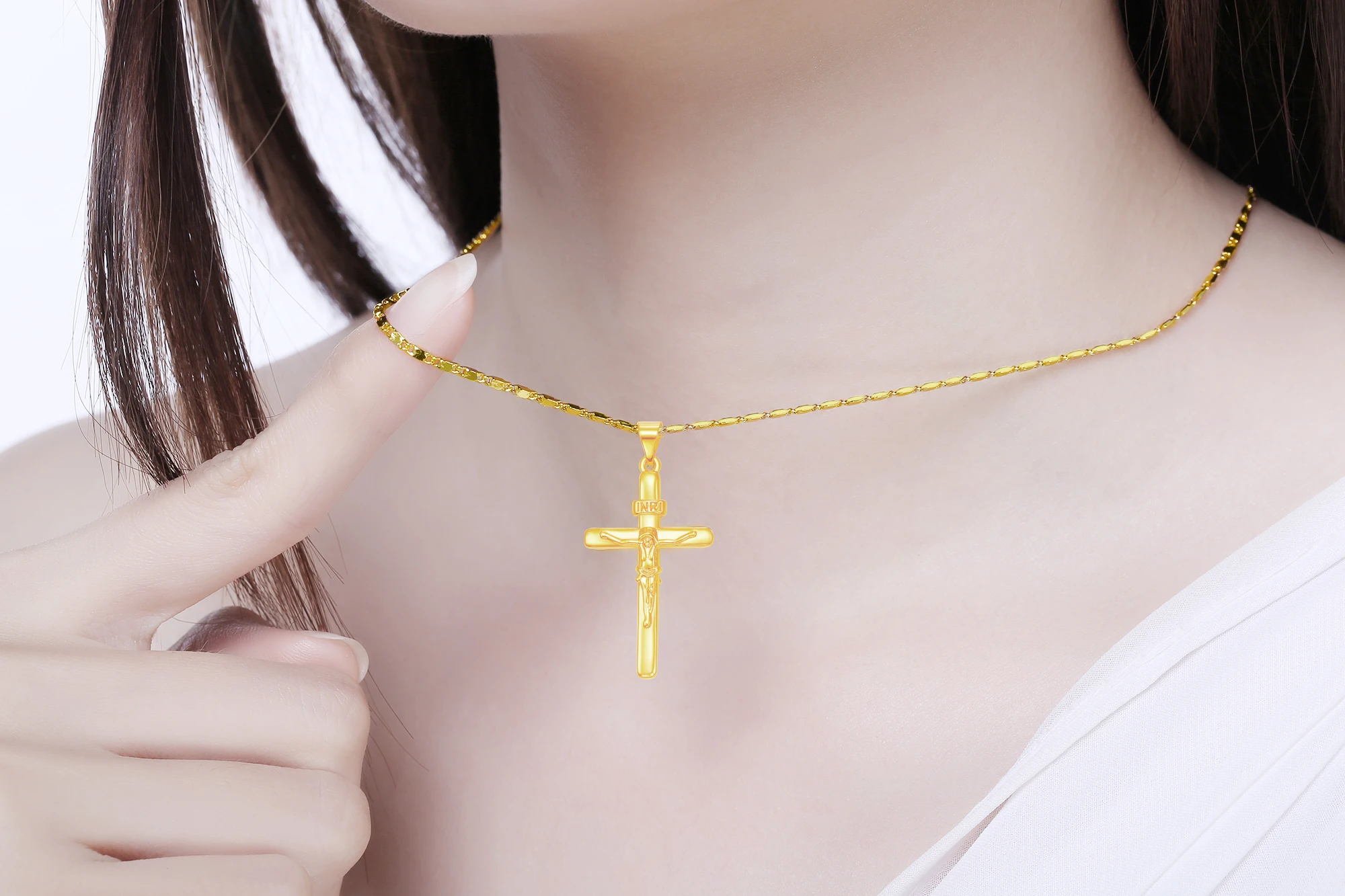 24K Gold Color Necklace Cross Pendant Necklace For Women/Men Couple Necklace Jewelry Gift