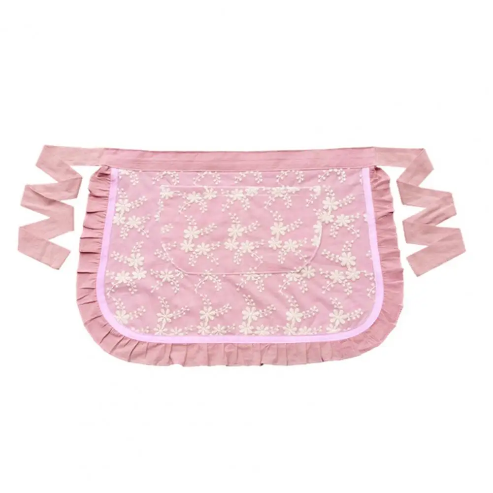 with 2 Pockets Creative Lace Embroidered Short Apron Party Maid Costume Cotton Waist Apron Adjustable for Dinning Room