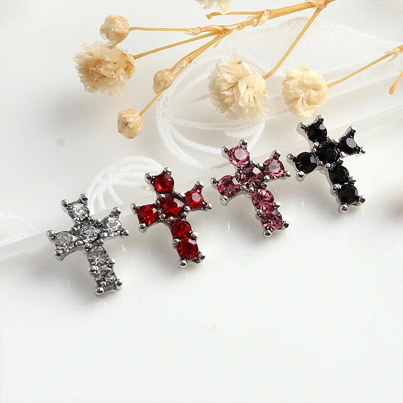 10PCS 3D Luxury Alloy Nail Art Charms Supplies Full Rhinestone Cross Accessories Parts For Nails Decoration Manicure Decor Tool