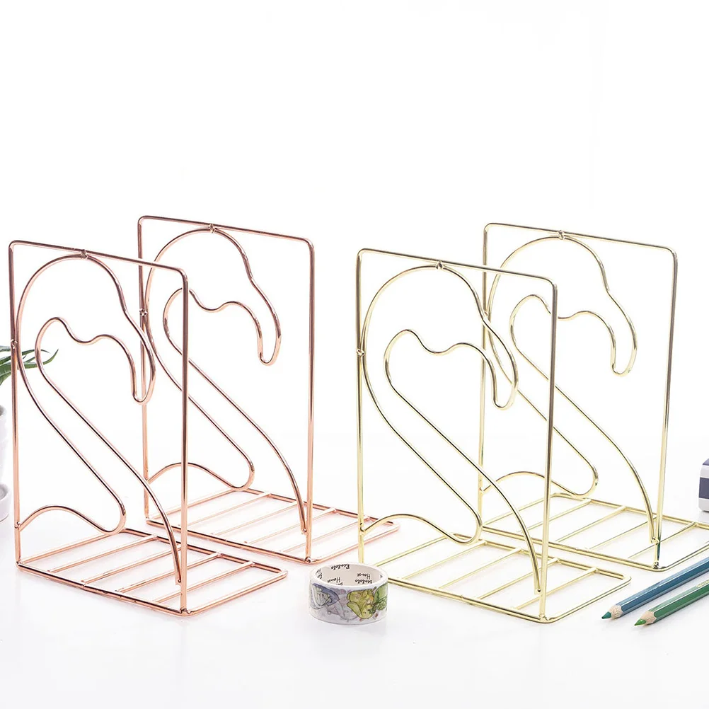 

1Pair Flamingo Shaped Desktop Organizer Iron Bookrack Nordic Style Book Holder Office Document Storage Rack Home Study