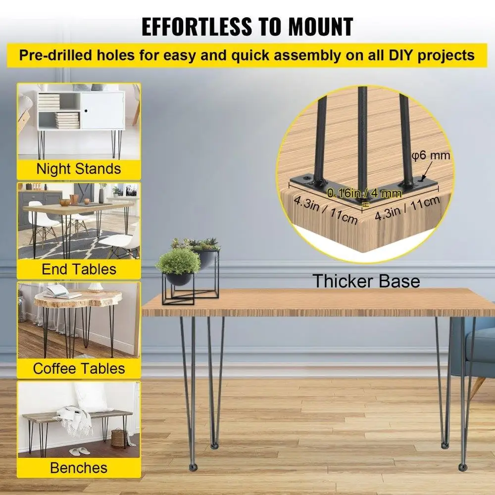 Heavy Duty Hairpin Table Legs Set of 4 26 Black 880lbs Total Load Capacity 220lbs Each Carbon Steel DIY Furniture Legs 3 Rod