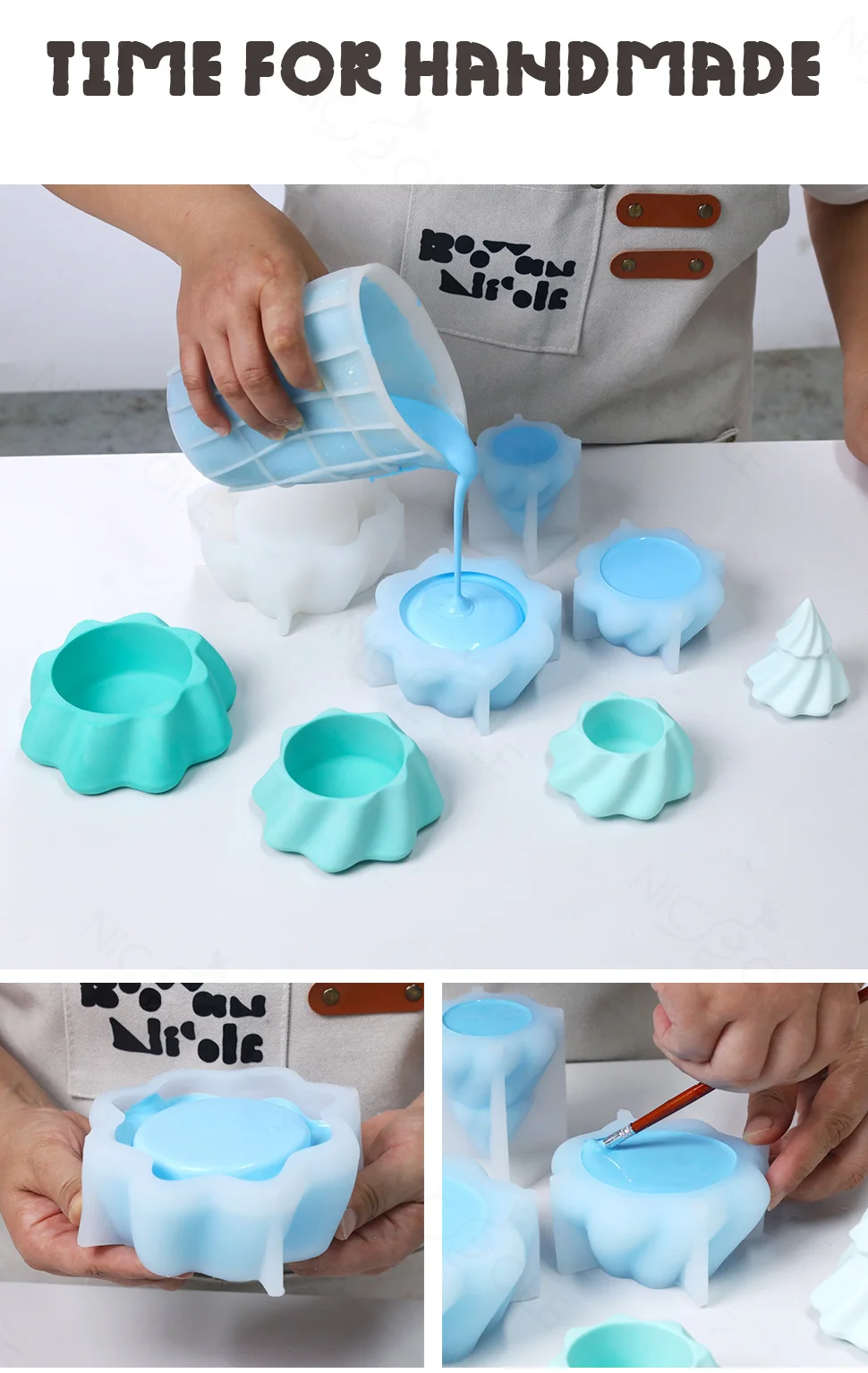 Mystical Stacking Christmas Tree Jesmonite Candle Jar Silicone Mold For Lid Handmade Concrete Candle Vessel Mould Home Decor