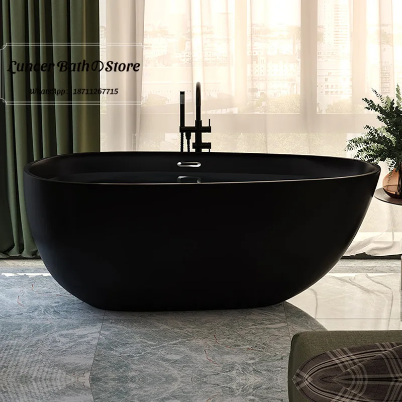 Small Space Acrylic Bathtub, Freestanding Shower Bath Combo for Home, Hotel, Matte Finish Soaking Tub, Artificial Stone