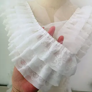 Plisadado Lace Ruffle Kragenverkleidung, 3 Schichten, Chiffon -Stoff, bestickte Klebeband, DIY -Hochzeitskleid, Puppenbekleidungsvorräte, 13 cm breit 6 Hauptverkäufe Chiffon zu Metro - №5
