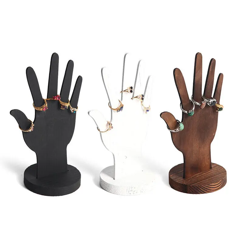 

1pcs Creative Jewelry Display Stand Wooden Craft Ornament for Rings Necklace Storage Exhibition Jewelry Rack Hand Ring Holder