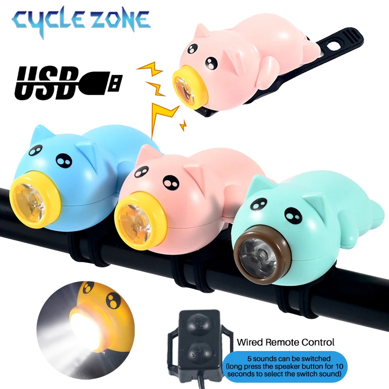 

Children Bicycle Handlebar Light with Horn Cartoon Pig Rechargeable Cute Cartoon Flying Pig Bike Horn Light Cycling Accessories