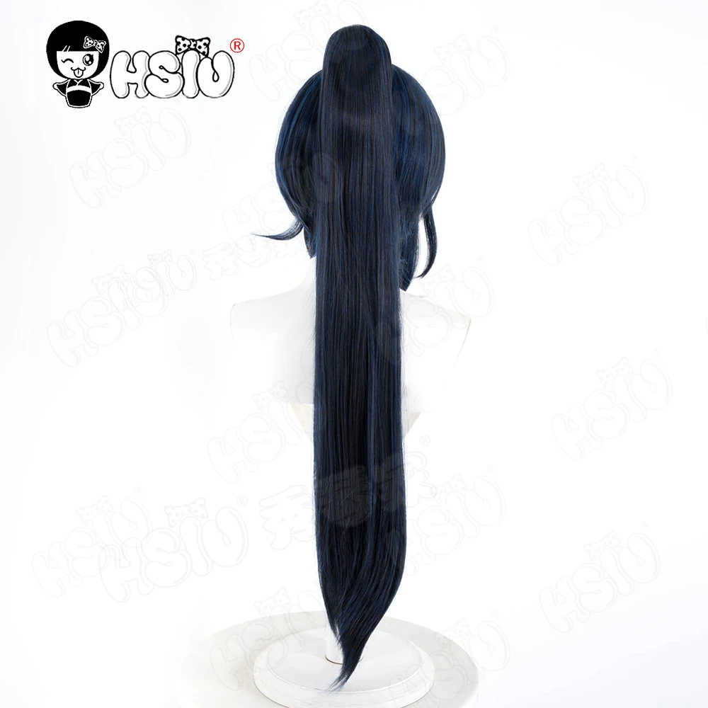 هونغ لو شعر مستعار تأثيري الألياف شعر مستعار اصطناعي 「HSIU」 80 سنتيمتر أسود وأزرق طويل شعر مستعار + غطاء شعر مستعار لعبة شركة Limbus هونغ لو تأثيري #5