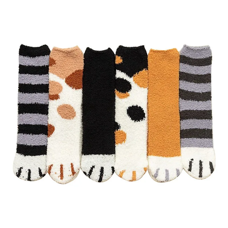 

Winter Socks Women Thick Coral fleece Warm Socks Animal Cat Paw Cute Socks Girls Soft Floor Socks