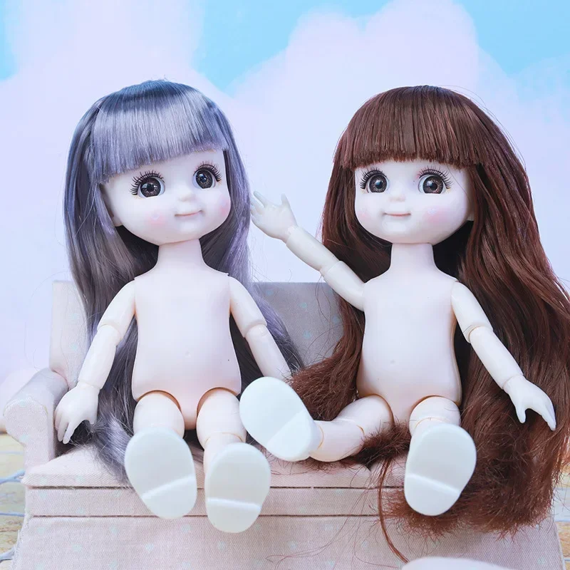 16cm BJD 1/8 Doll 13 Movable Joint Doll Face with Love 3D Eyes Toy Little Girl Makeup Naked Baby BJD Toy Girl Gift Doll