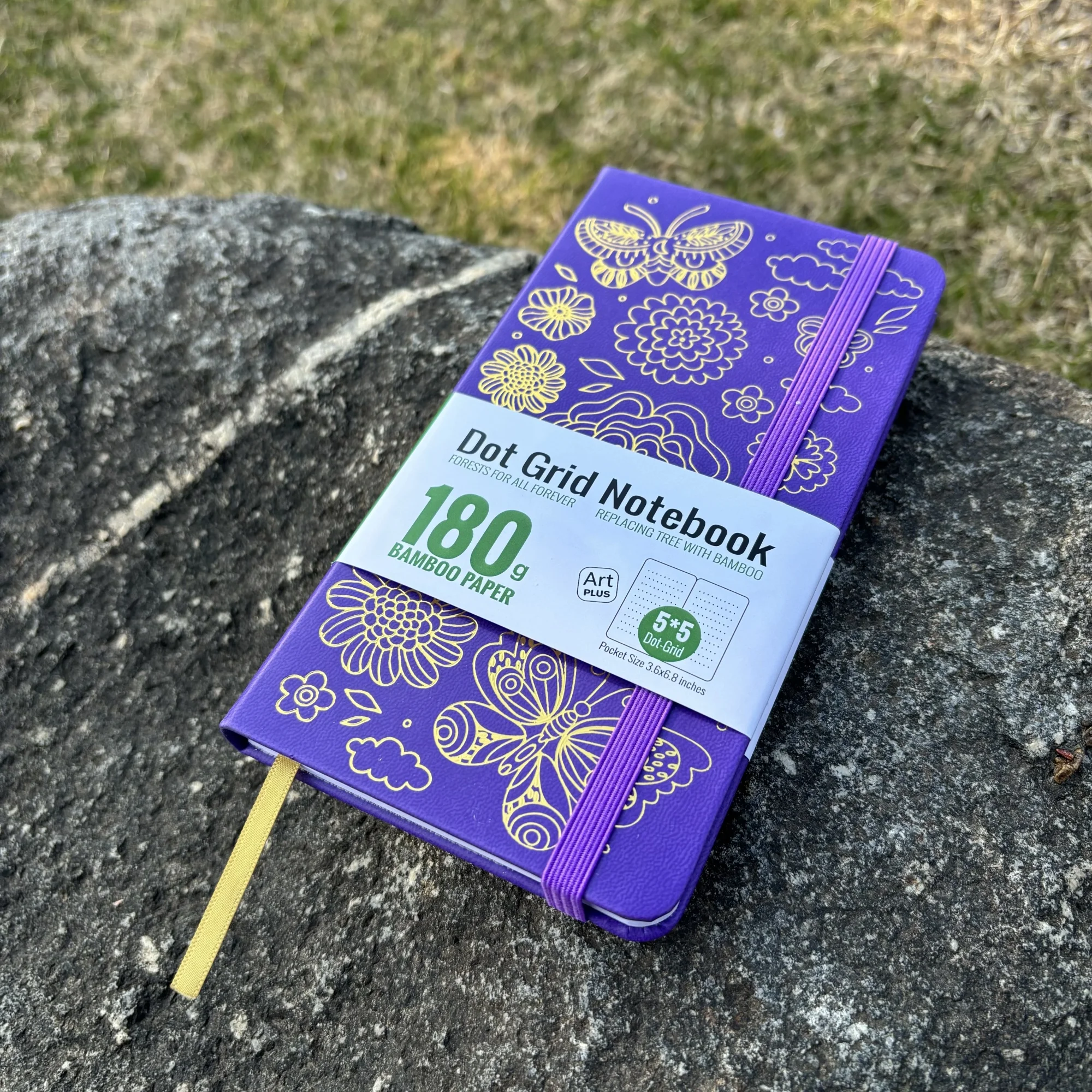 BUKE Bujo B6 Dotted Journal Dot Grid-Notizbuch, Taschenformat und 180 g/m2 Bambuspapier, 80 Seiten mit Schmetterling und Blüte – Detail 11