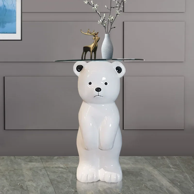 Home Living Room Decoration Bear Tempered Glass Tea Table Sculpture Creative Nordic Light Luxurys Bear Statue Homes Accessories