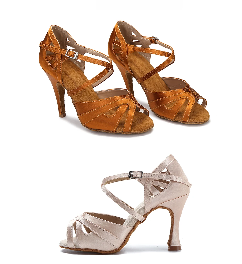 CINMIDY Damen Tanzschuhe aus schwarzem Seidensatin, Tango-Ballsaal-Tanzschuhe mit hohen Absätzen, Salsa-Übungssandalen für Mädchen und Damen, Partyschuhe – Detail 2