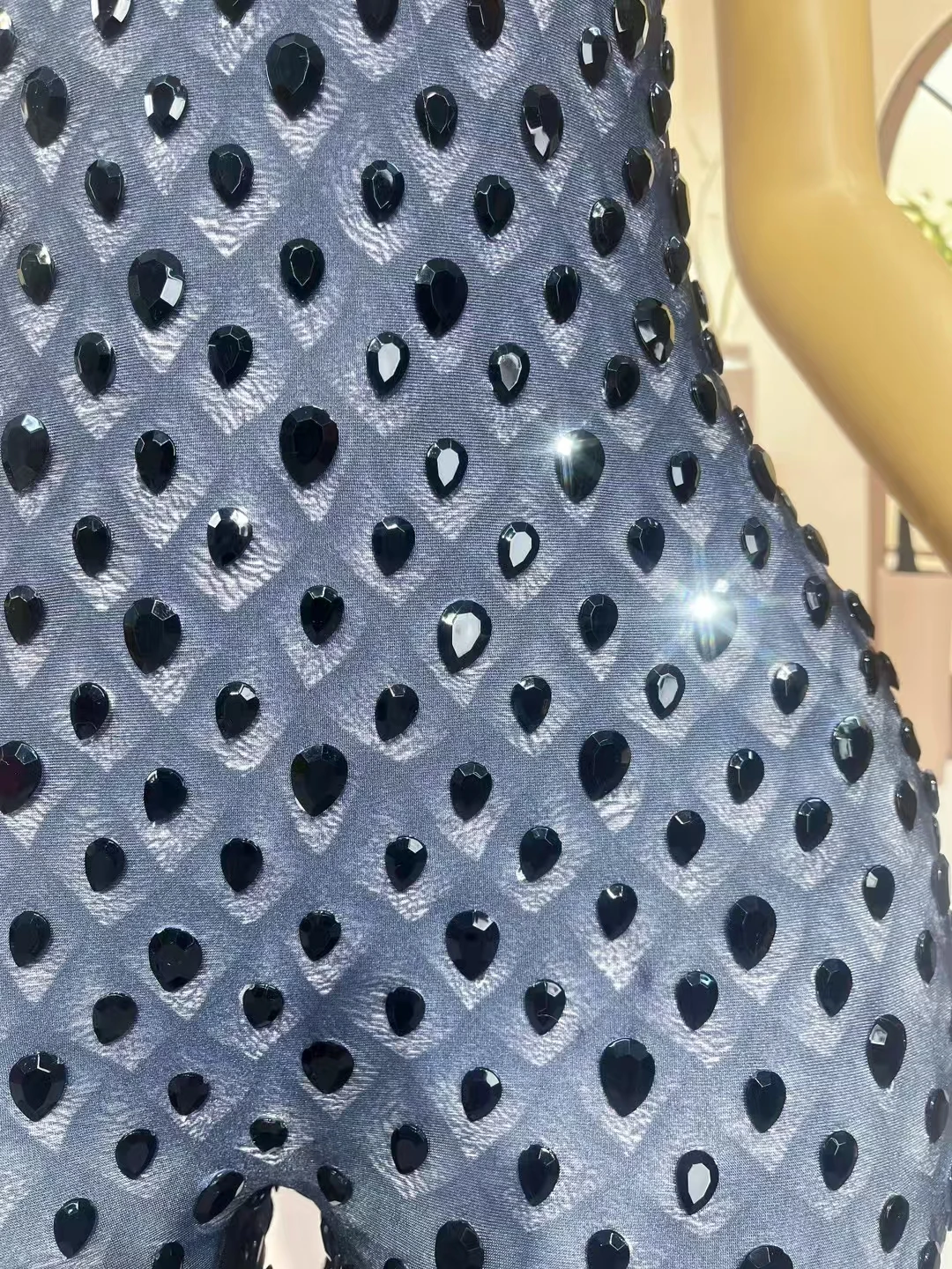 Heilongjiang Shining Black Rhinestones Bodysuit Daily Party Celebrate Show Fashion Outit Singer Dancer Performance Costume