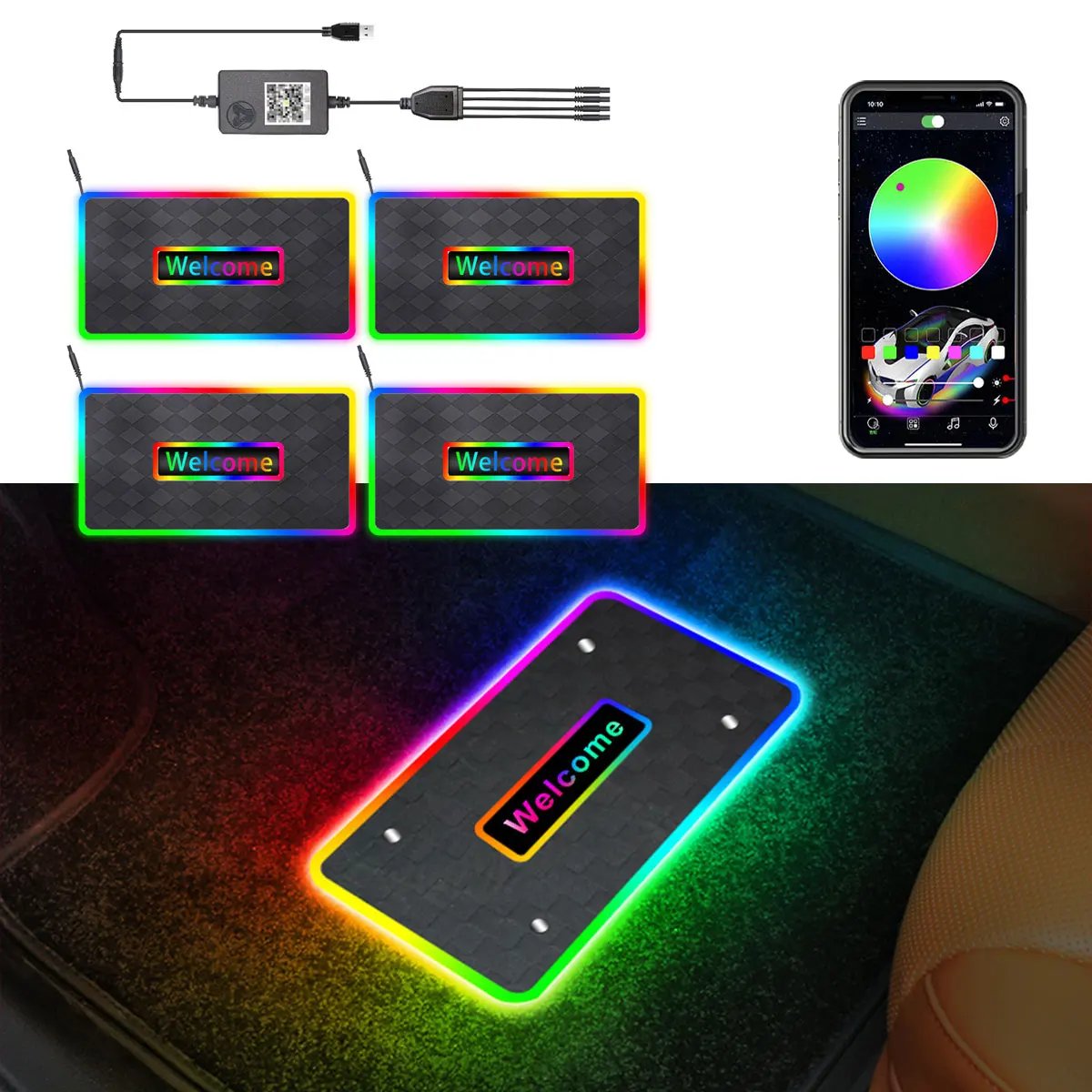 

New Car foor pad LED Welcome Decorative ambient light rgb interior lights Atmosphere Lamp Symphony Illusion Color USB neon light