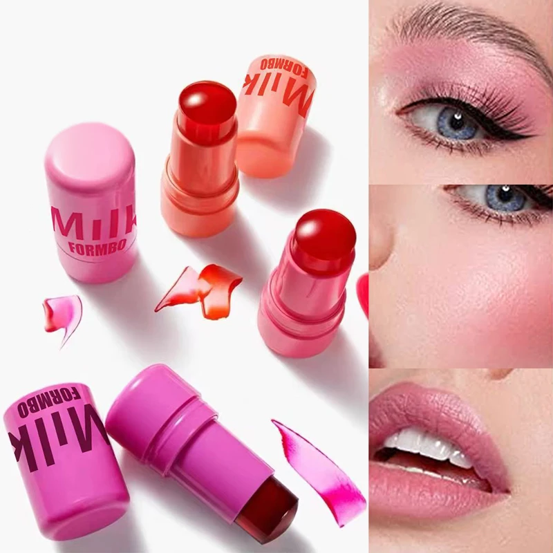 3-in-1 Milk Jelly Tint Gesichtsrouge Zauberstab Feuchtigkeitsspendend Langlebig Matt Rouge Wangenkontur Lippenstift Aufkleber Schönheit Make-up