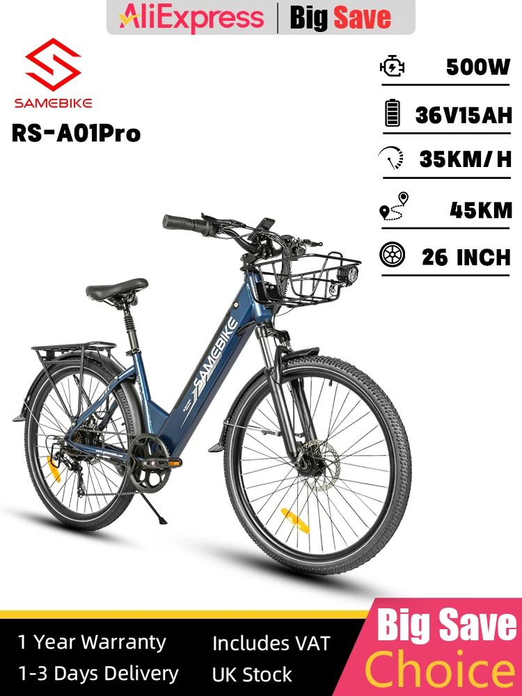 AliExpress Samebike RS-A01 Pro Ebike 500W Motor 36V 15AH Removable Battery 26 Inch Tire Electric Bicycle Adult City Commuter Electric Bike