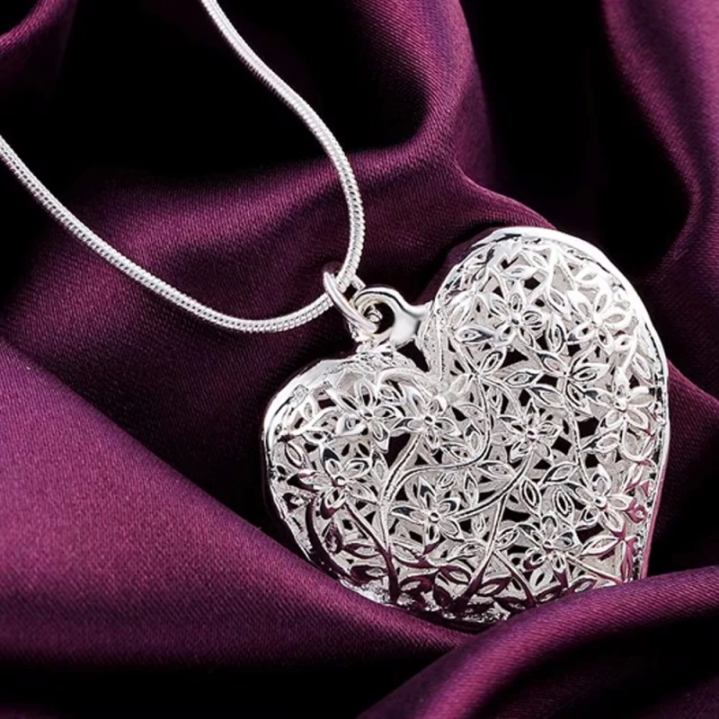 

Стерлингового Серебра 925 пробы 16-30 дюймов, резное сердце, кулон, змеиная цепочка, ожерелье для женщин, модные очаровательные ювелирные изделия для свадебной вечеринки