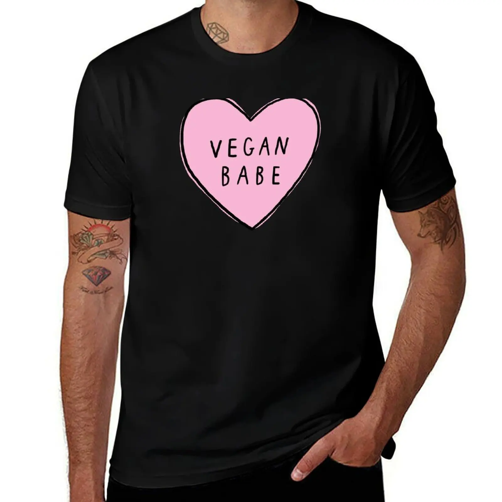 

Vegan babe. Pink heart T-Shirt funny meme t-shirts funny shirt cotton oversizeds funny t shirts men