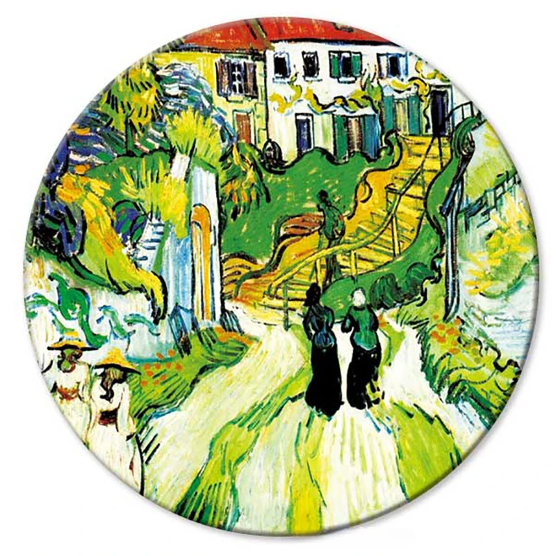 Van Gogh Oil Painting Circular Coaster Ceramic Absorbent Table Mat with Cork Wood Creative Dining Table Decorations