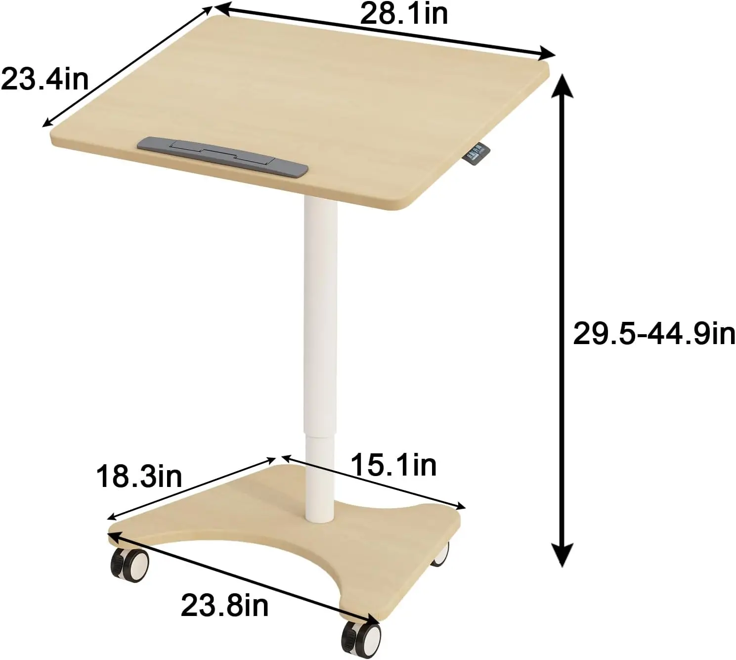 Pneumatic Adjustable Overbed Table with Gas Spring Riser  Medical Adjustable Bed Side Table with Wheels  Portable
