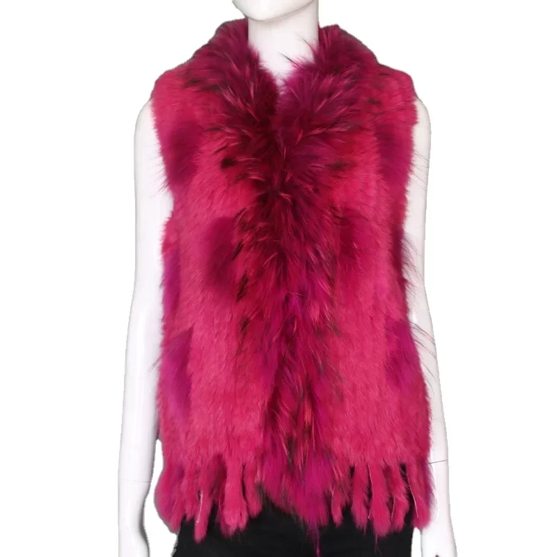 Classic style lady fashion rabbit fur vests soft fur gilets knitted vests