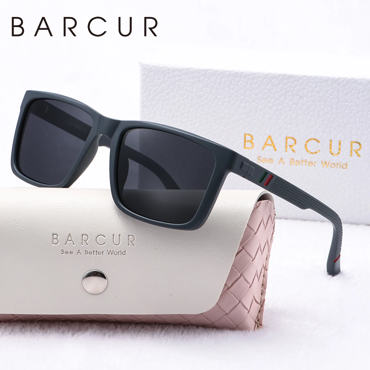 BARCUR Einfache Herren-Sonnenbrille, einzigartig, bequem zu tragen, PC, quadratischer Rahmen, UV400-Sonnenschutz, polarisierte Sonnenbrille, Bekleidungszubehör