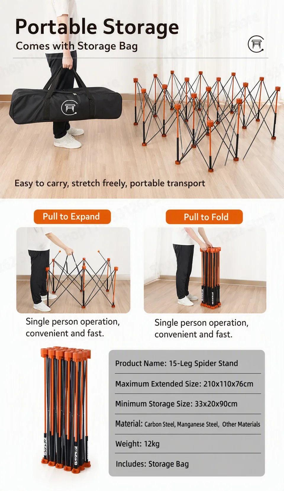 Heavy Duty Spider Workbench 3500kg Max, Folding Stand Bag, Quick Setup No Tool, Woodworking Garage Support 4 6 8 10 12 15 Legs