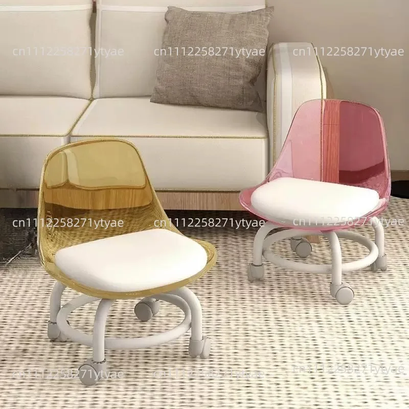 Acrylic Silent Low Stool With Universal Wheels,  Small Chair With Pulley & Seamless Design