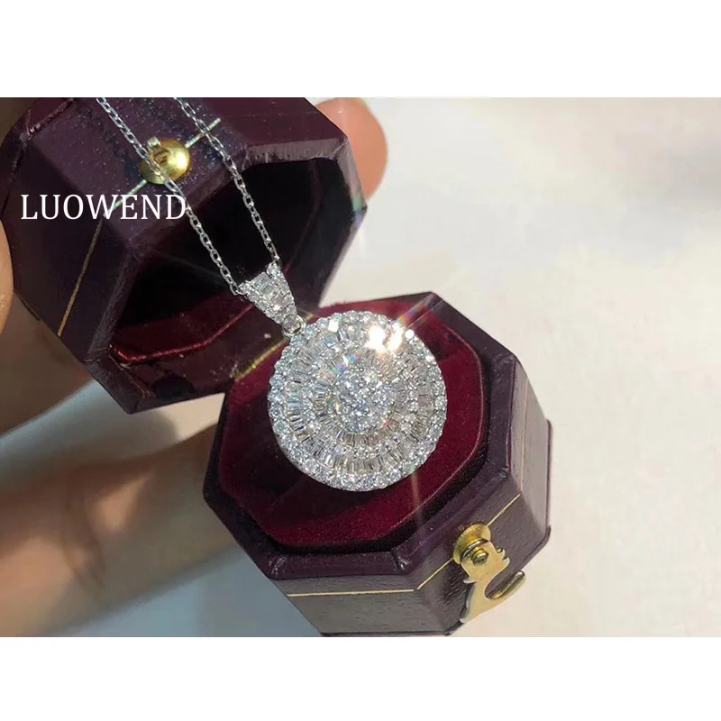 

LUOWEND 100% 18-каратное белое золото ожерелье женское элегантное круглое ожерелье 0,80 карата из настоящего натурального бриллианта ювелирные изделия