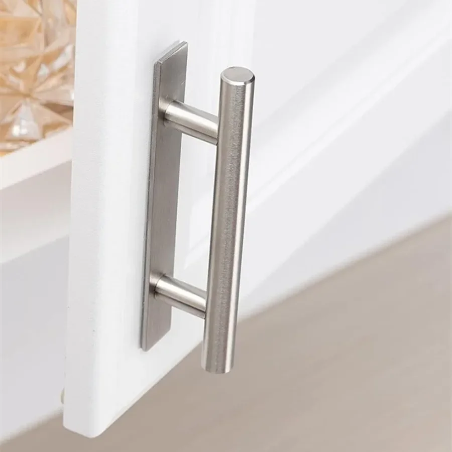 1 piece stainless steel stick-on handle wardrobe cabinet drawer door handles no punch with strong double-sided tape Black silver