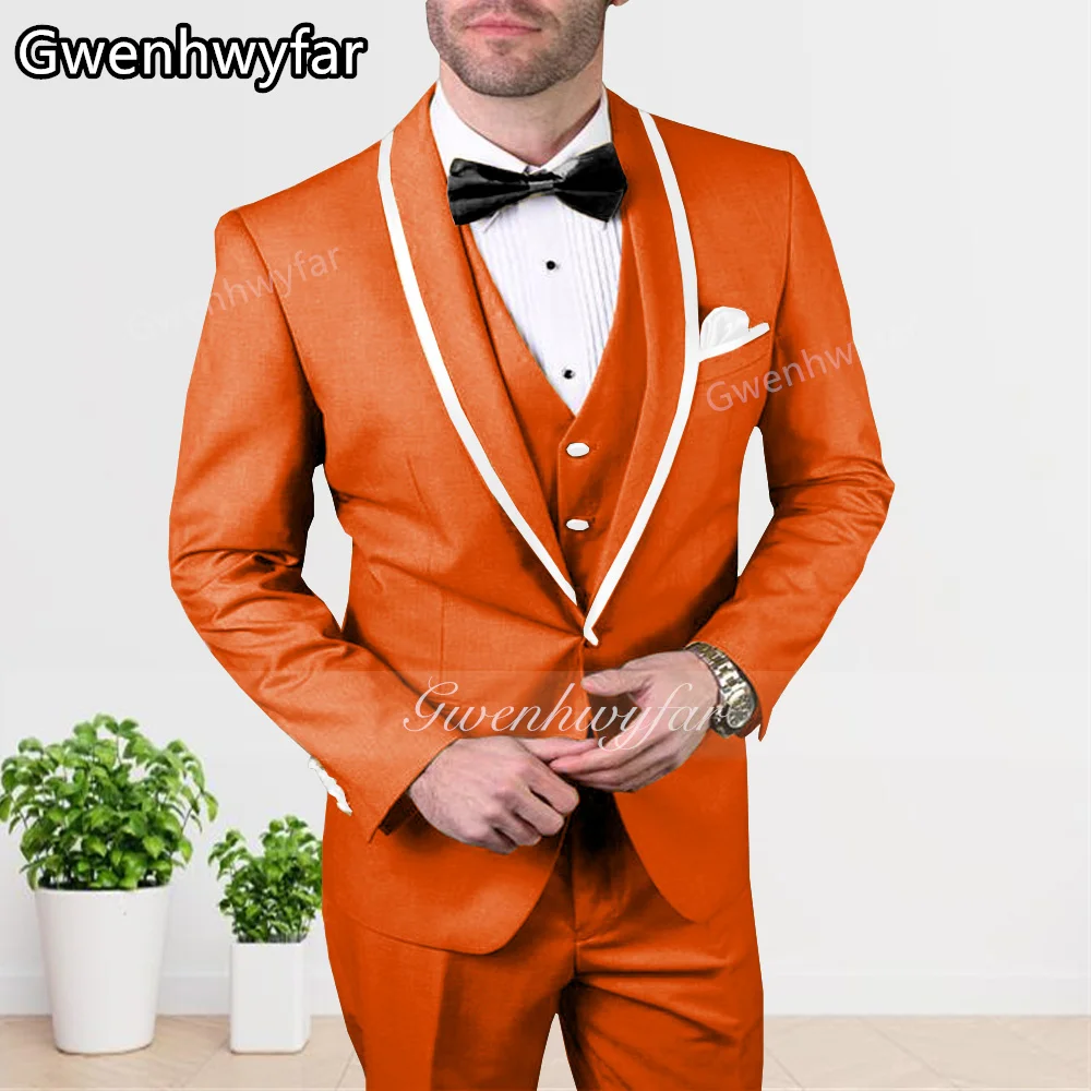 

Gwenhwyfar Formal Orange Men Suits Single Breasted Wedding Tuxedos Masculino Groom Casual Dinner Costume Homme Slim Fit Blazers