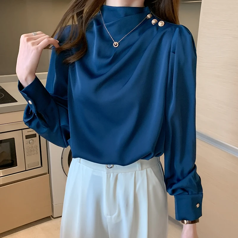 Fashion Long Sleeve Blouse Women Stand Collar White Chiffon Blouse Shirt Women Tops Blouses Blusas Mujer De Moda 2024 Blusa H86