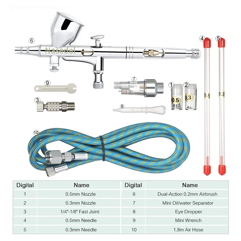 Nasedal Dual-action 9cc 0.2mm Mini Airbrush Paint Spary Gun Nail Art Sprayer Makeup Tool Cake Decor Airbrush Tattoo Mode Paint