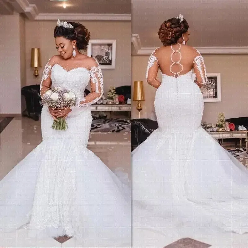 

Customized New Mermaid Wedding Dress Bridal Gown Lace White Plus Size Dresses For Bride
