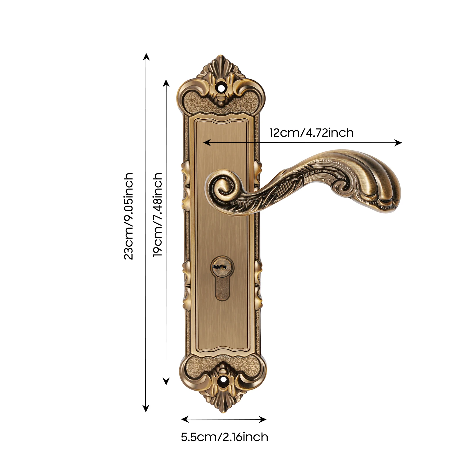 Interior Bedroom Lever Door Lock, Bronze Tone 50mm Backset 3mm Steel Baffle Copper Alloy Installation Accessories, Dual Lock Tong Silent Bearing Anti-pry Electroplated Hardware, 35-45mm Left Right Wood Composite Door
