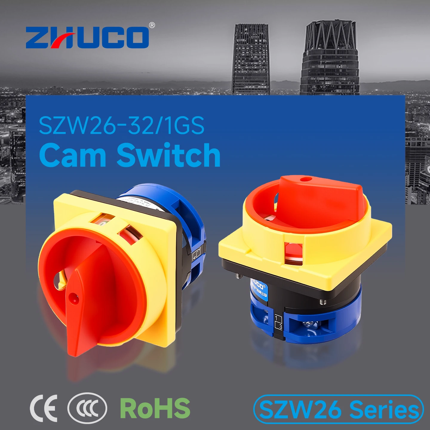 Zhuco 2-Position Selector Switch 32A 690V, 4-Terminal Universal Rotary Cam Selector with Locking Switch, Suitable for Distribution Cabinets, Machine Tools, Industrial Panels (Szw26-32/1Gs, on Off, Off on)