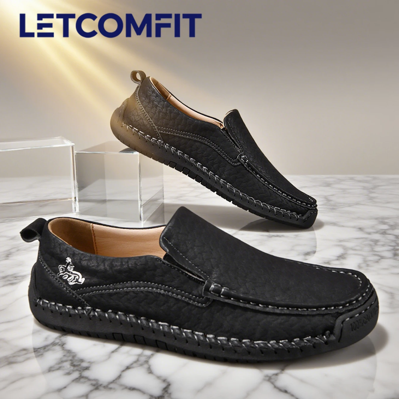 

Men Leather Loafers New Casual Outdoor Non Slip Flats Shoes Male Slip on Walking Shoes Work Office Comfortable Handmade Sneakers