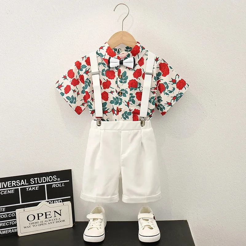 

Детская рубашка, летняя рубашка с короткими рукавами для мальчиков, топы с цветочным принтом, повседневная рубашка в стиле порт, шорты, костюм в праздничном стиле, детская одежда Tide