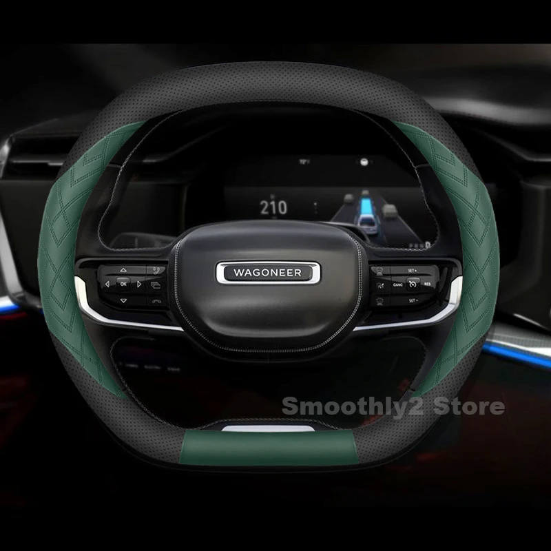غطاء عجلة قيادة السيارة من الجلد لسيارة Jeep Wagoneer S 2024 2025 ملحقات داخلية لعجلة قيادة السيارات مقاومة للاهتراء #4