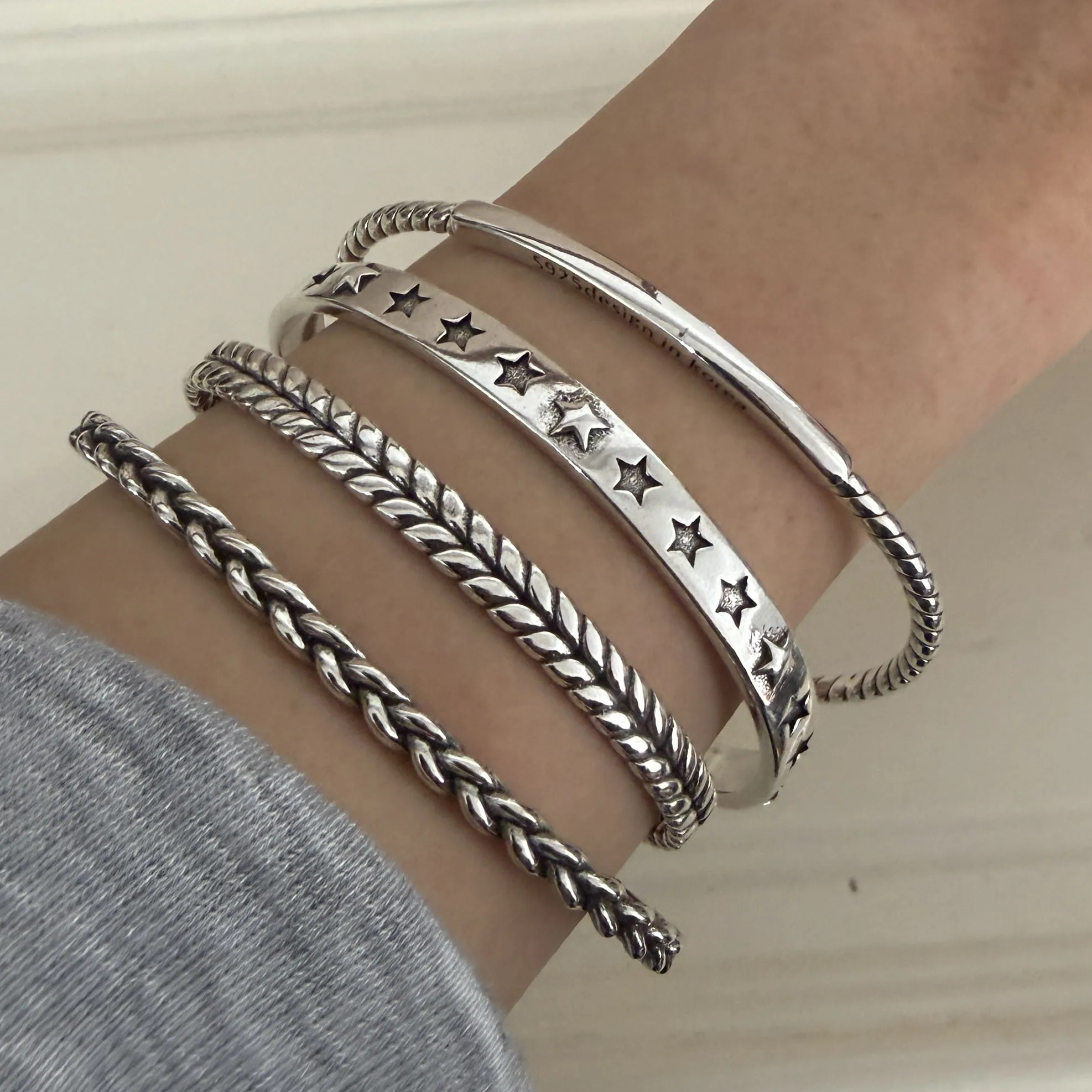 925 Sterling Silver Bracelets for Women Men String Accessories Trend Stars Wheat Double Layered Knot Pendant Party Jewelry Gift