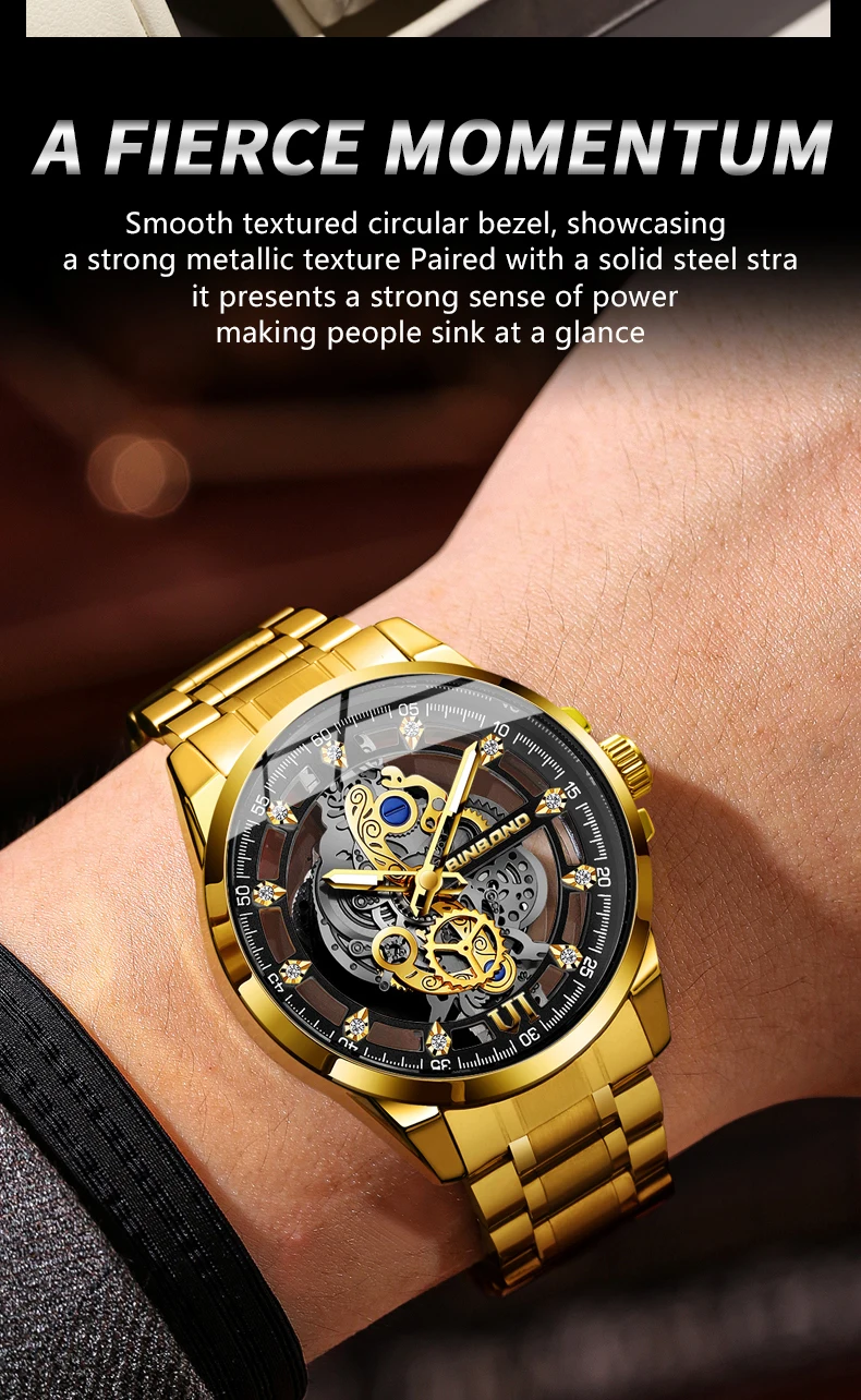 BINBOND 505 Luxus-Herren-Quarzuhr, wasserdicht, leuchtend, luxuriös, modisch, hohl, nicht mechanisch, Herren-Quarzuhr 2025,