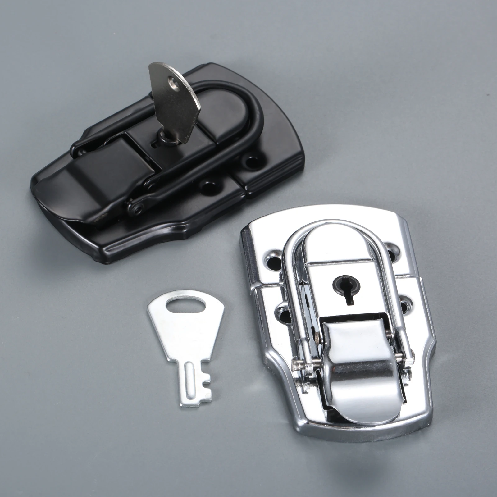 1 Set kunci gerendel kabinet kotak udara 76*45mm dengan kunci pengait logam gesper untuk kotak peralatan koper alat keras perak/hitam