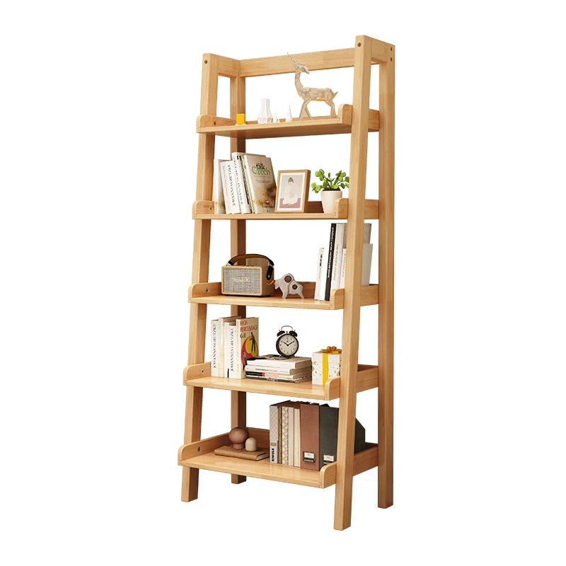Solid wood bookshelf Nordic floor trapezoidal balcony flower stand living room storage study storage shelf