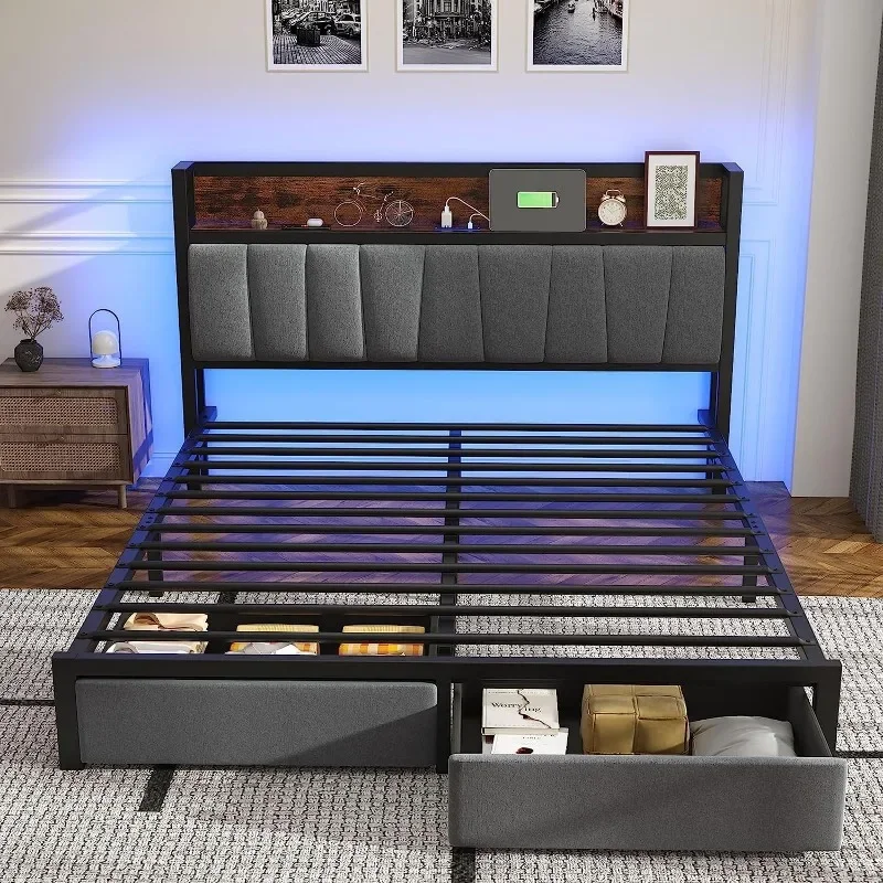 

Storage Headboard, Drawers and Charging Station, Easy Assembly