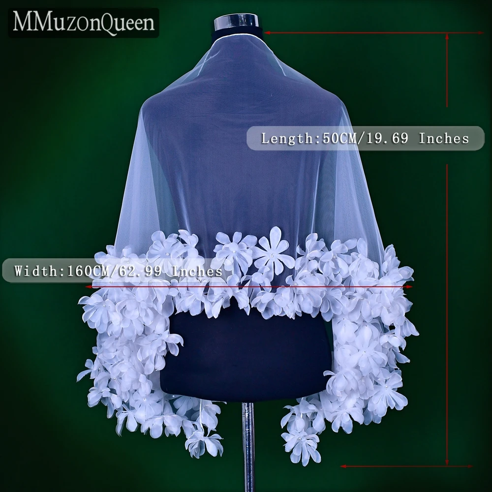 MMQ MG20 Floral Edge Bridal Shawl Tulle Women\'s Bolero bridal cover up Jacket Wedding Veil capa boda novia DIY Customizable