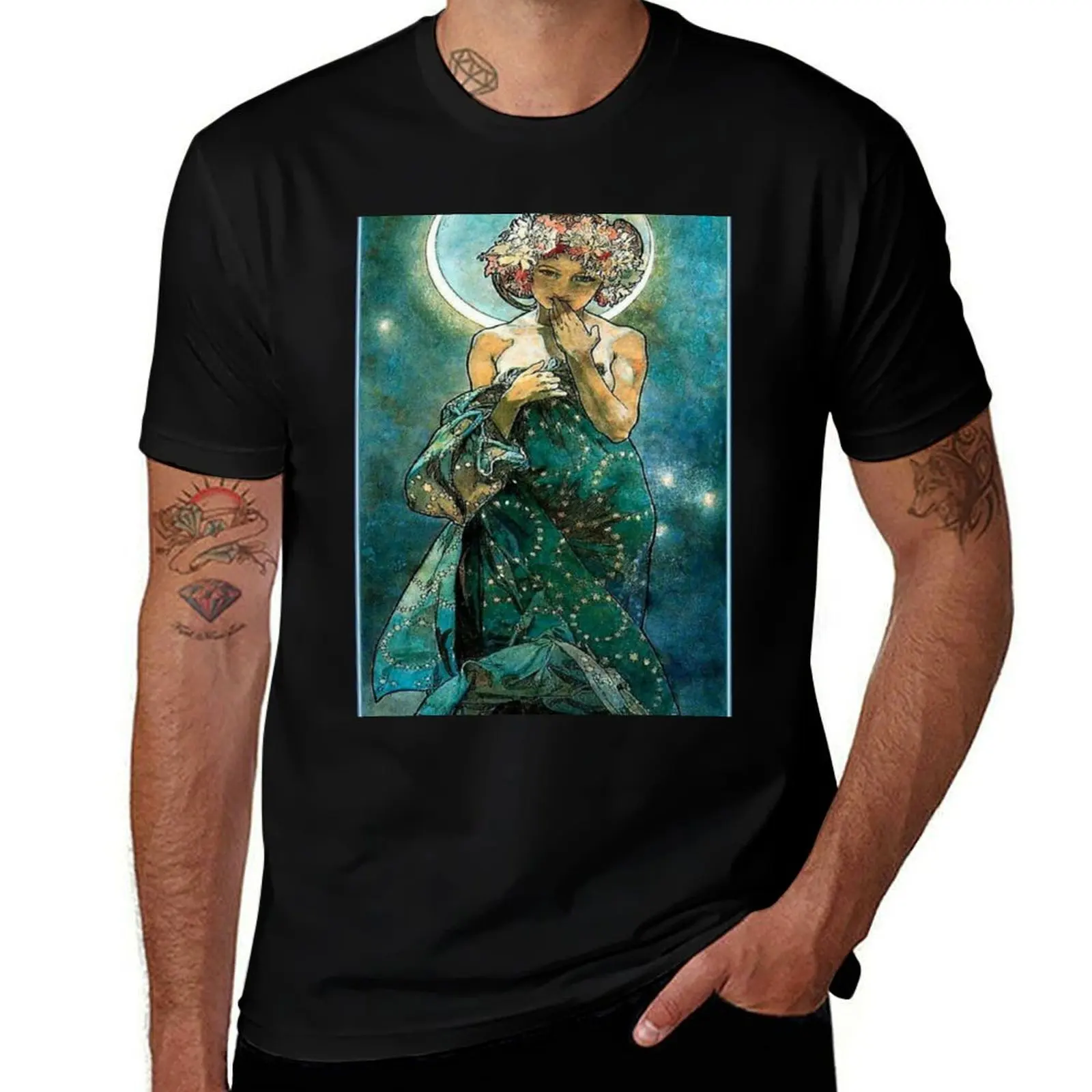 Alphonse mucha moonlight T-Shirt Quick Dry Fishing T-Shirt